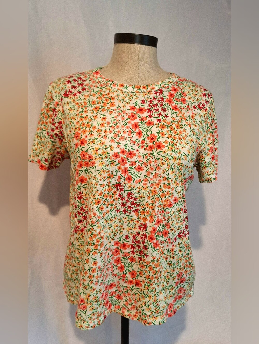 Old Navy Coral & Green Floral Short-Sleeve Tee